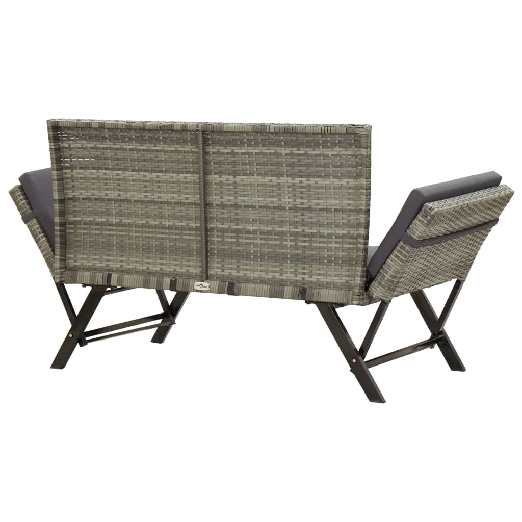 Banc de jardin avec coussins 176 cm Gris Résine tressée