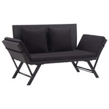 Banc de jardin avec coussins 176 cm Noir Résine tressée