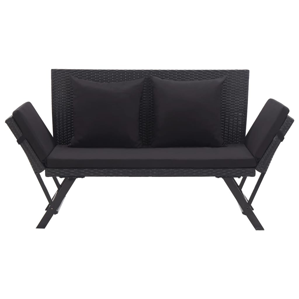 Banc de jardin avec coussins 176 cm Noir Résine tressée