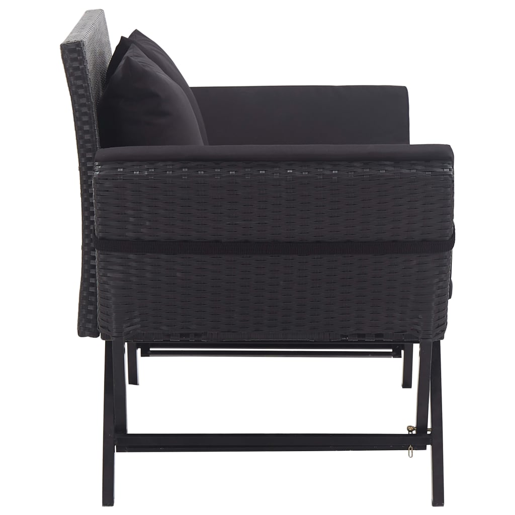 Banc de jardin avec coussins 176 cm Noir Résine tressée