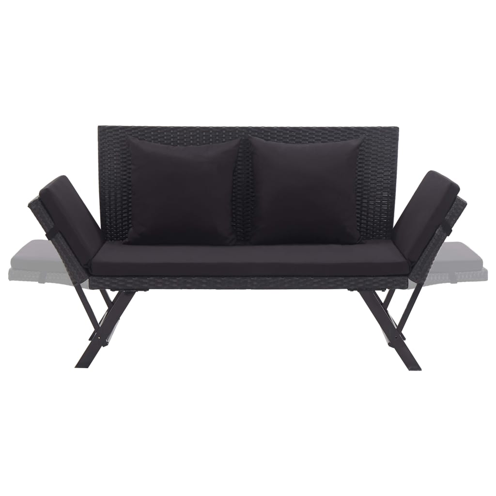 Banc de jardin avec coussins 176 cm Noir Résine tressée