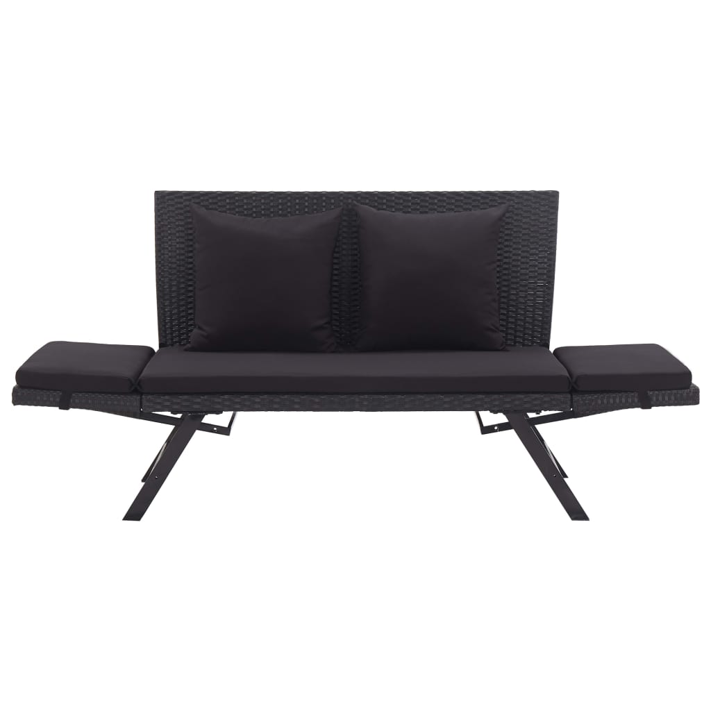 Banc de jardin avec coussins 176 cm Noir Résine tressée