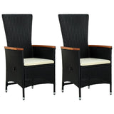 Chaises d'extérieur lot de 2 avec coussins Résine tressée Noir