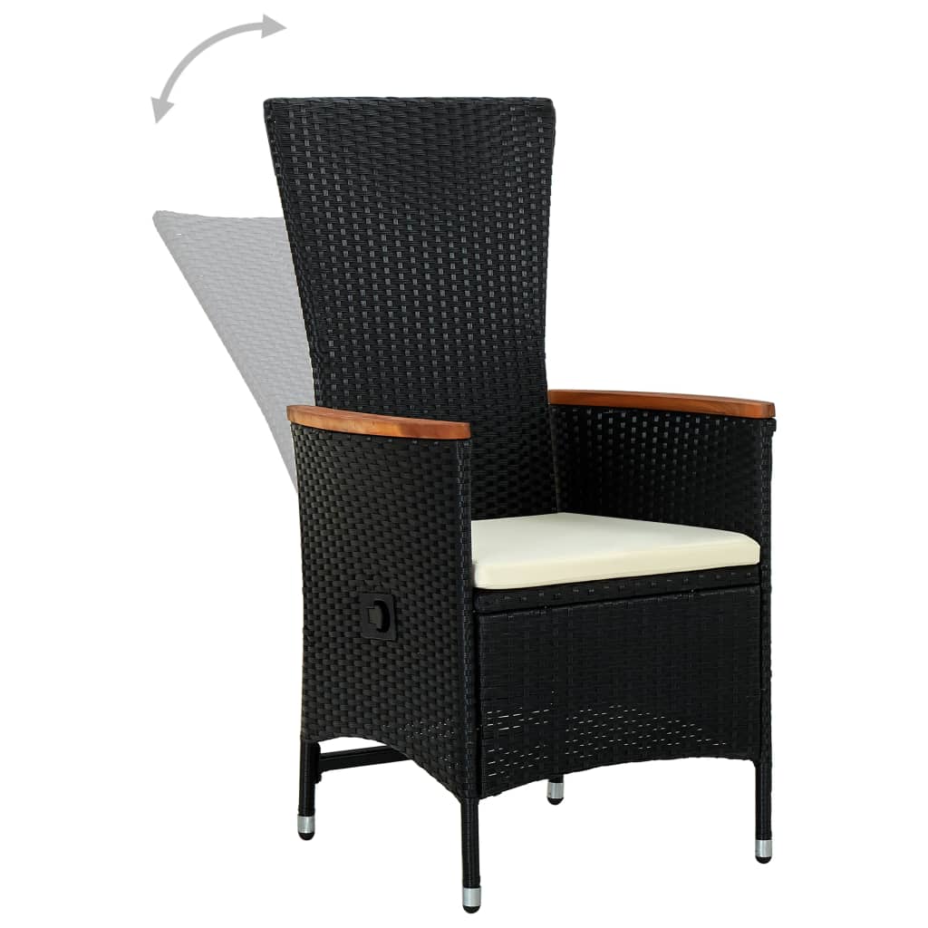 Chaises d'extérieur lot de 2 avec coussins Résine tressée Noir