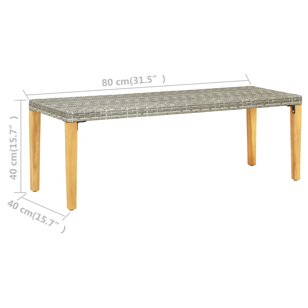 Banc de jardin 80 cm Résine tressée Gris