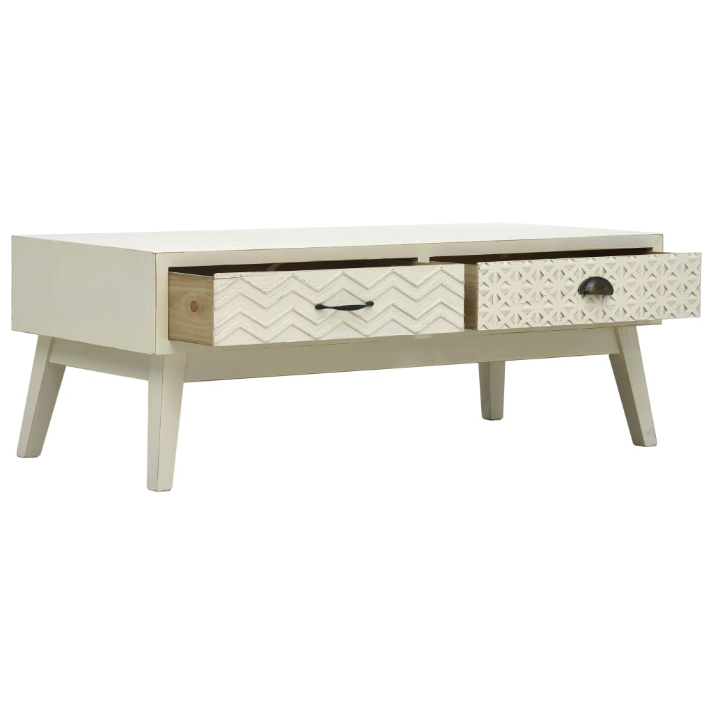 Coffee table with 2 drawers Carved gray 110x50x40 cm Wood