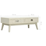 Coffee table with 2 drawers Carved gray 110x50x40 cm Wood