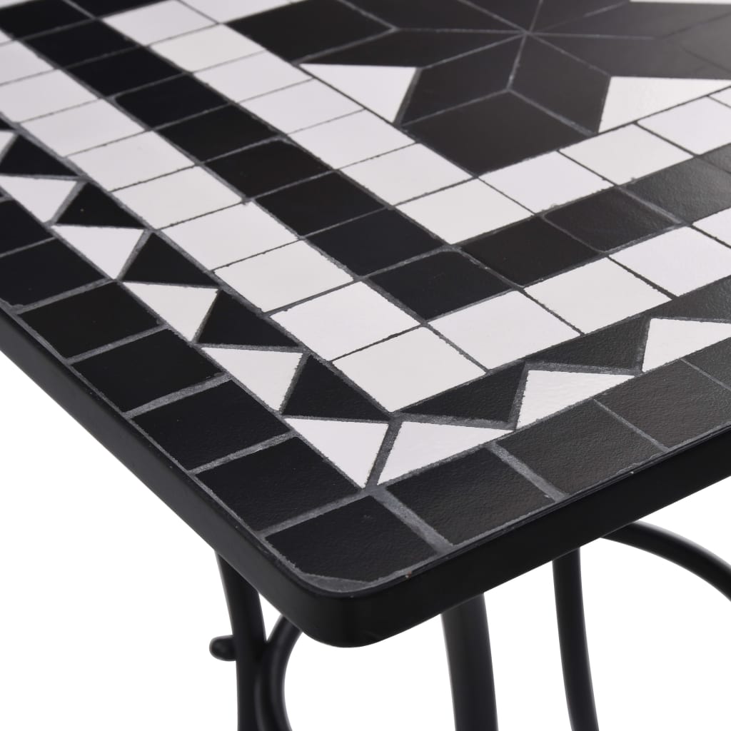 Table de bistro mosaïque Noir et blanc 60 cm Céramique