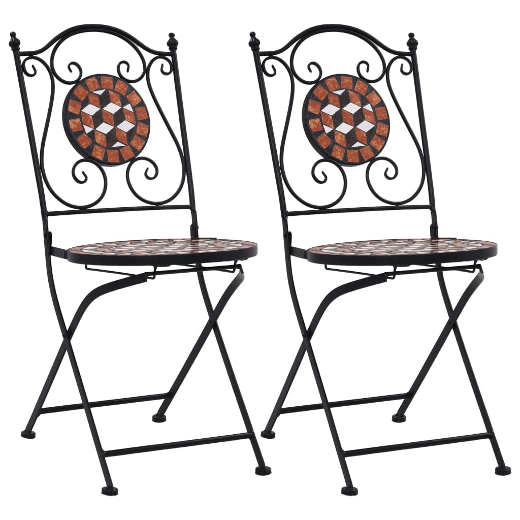 Chaises de bistrot mosaïque lot de 2 Marron Céramique