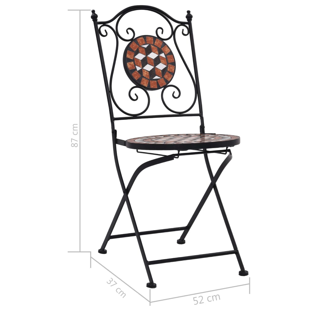 Chaises de bistrot mosaïque lot de 2 Marron Céramique