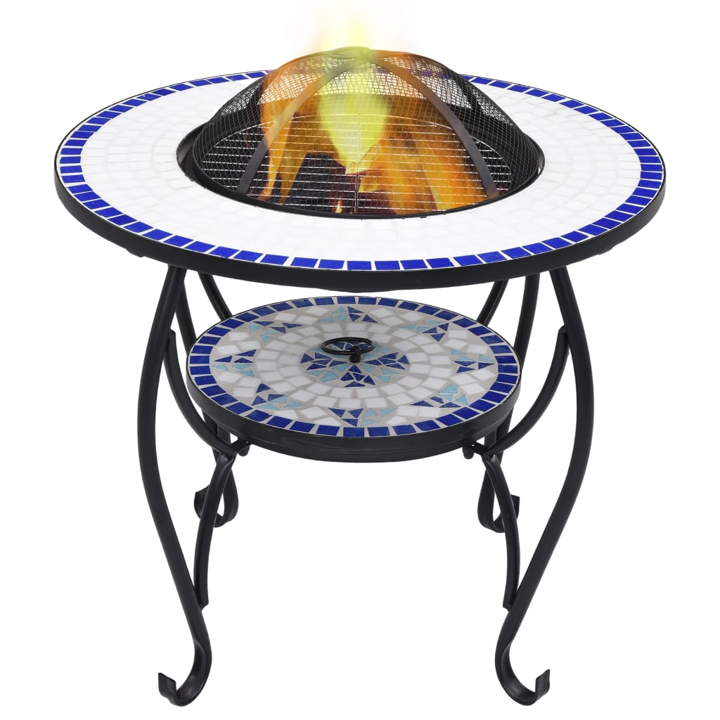 Table de foyer mosaïque Bleu et blanc 68 cm Céramique