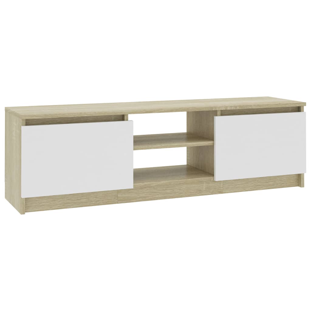 Meuble TV Blanc et chêne sonoma 120x30x35,5cm Bois d’ingénierie