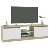 Meuble TV Blanc et chêne sonoma 120x30x35,5cm Bois d’ingénierie