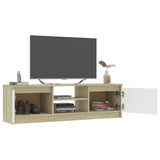 Meuble TV Blanc et chêne sonoma 120x30x35,5cm Bois d’ingénierie