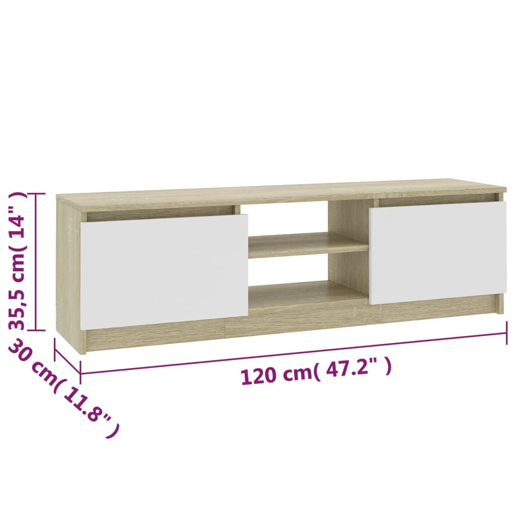 Meuble TV Blanc et chêne sonoma 120x30x35,5cm Bois d’ingénierie