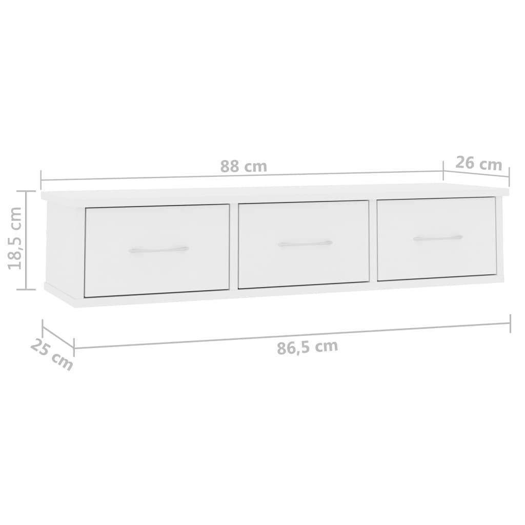 Étagère murale avec tiroirs Blanc 88x26x18,5 cm bois ingénierie