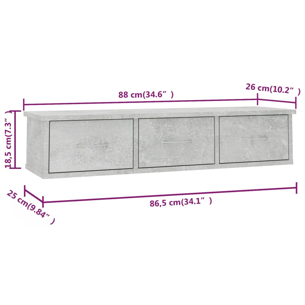 Étagère murale avec tiroirs Gris béton bois d'ingénierie