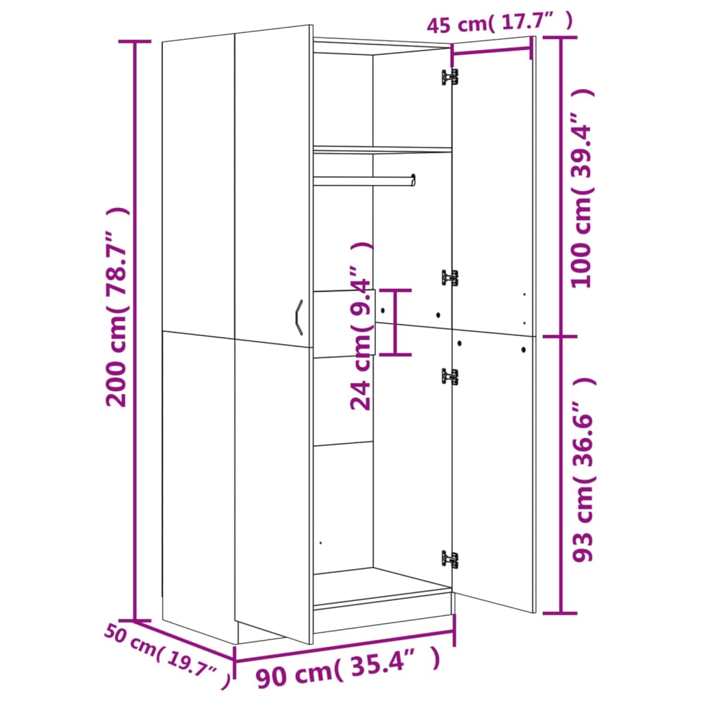 Garde-robe Chêne sonoma 90x52x200 cm Bois d’ingénierie