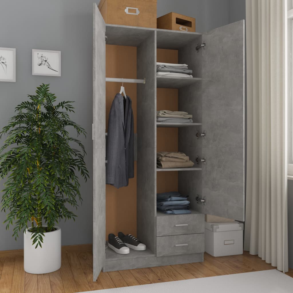 Concrete Grey Wardrobe 80x52x180 cm Chipboard