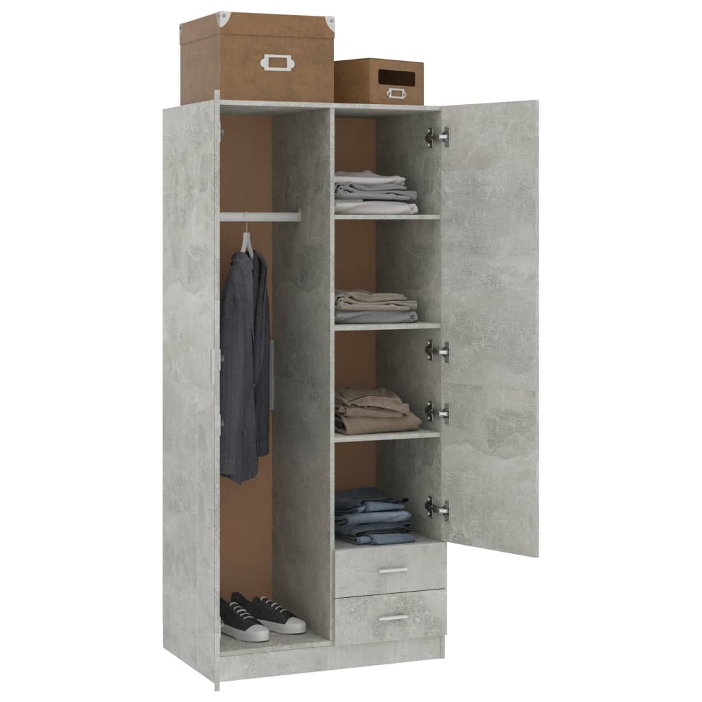 Concrete Grey Wardrobe 80x52x180 cm Chipboard