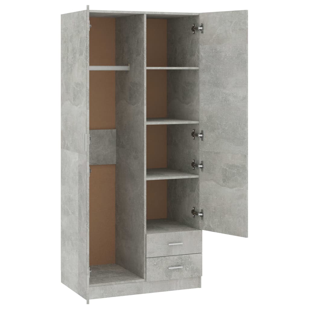 Concrete Grey Wardrobe 80x52x180 cm Chipboard