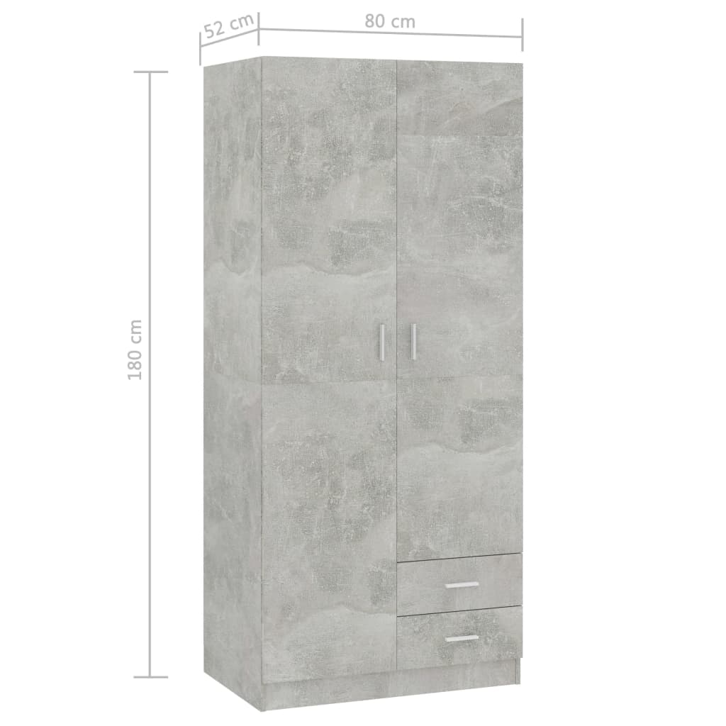 Concrete Grey Wardrobe 80x52x180 cm Chipboard