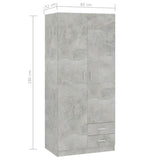 Concrete Grey Wardrobe 80x52x180 cm Chipboard