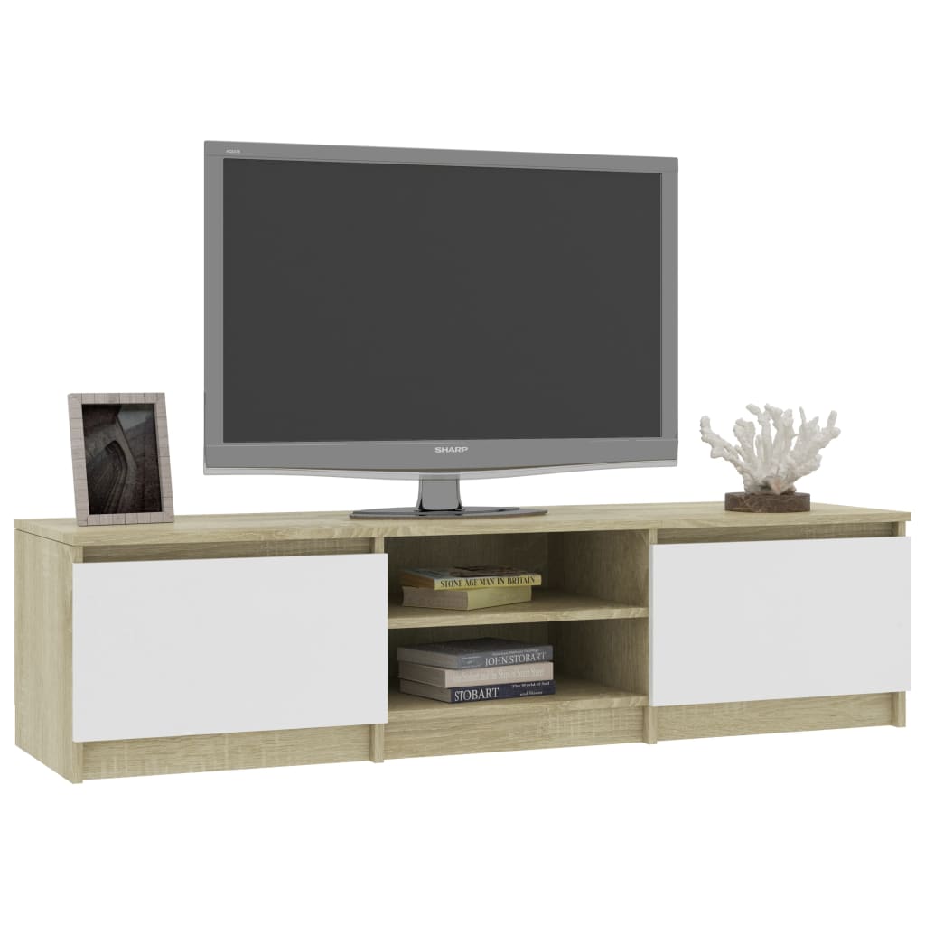 Meuble TV Blanc et chêne sonoma 140x40x35,5cm Bois d'ingénierie