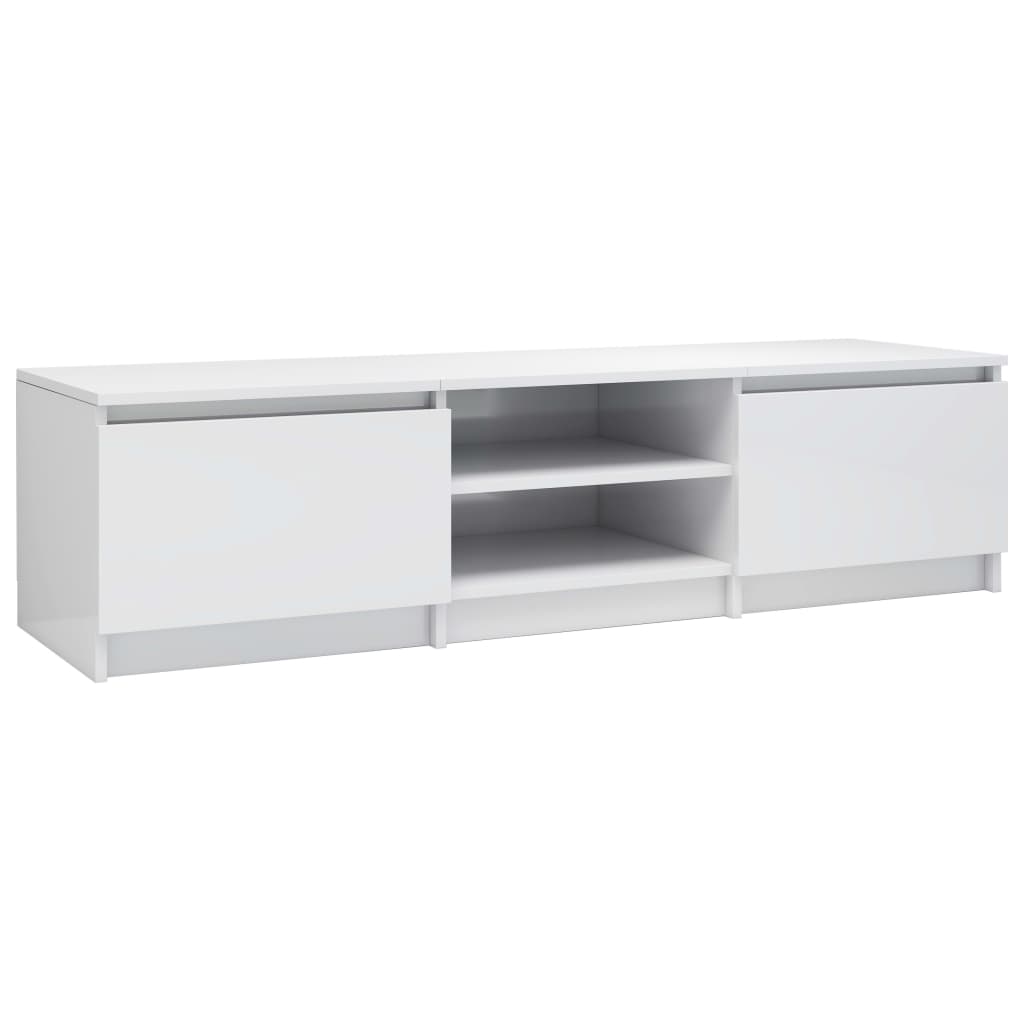 Meuble TV blanc brillant 140x40x35,5 cm bois d'ingénierie