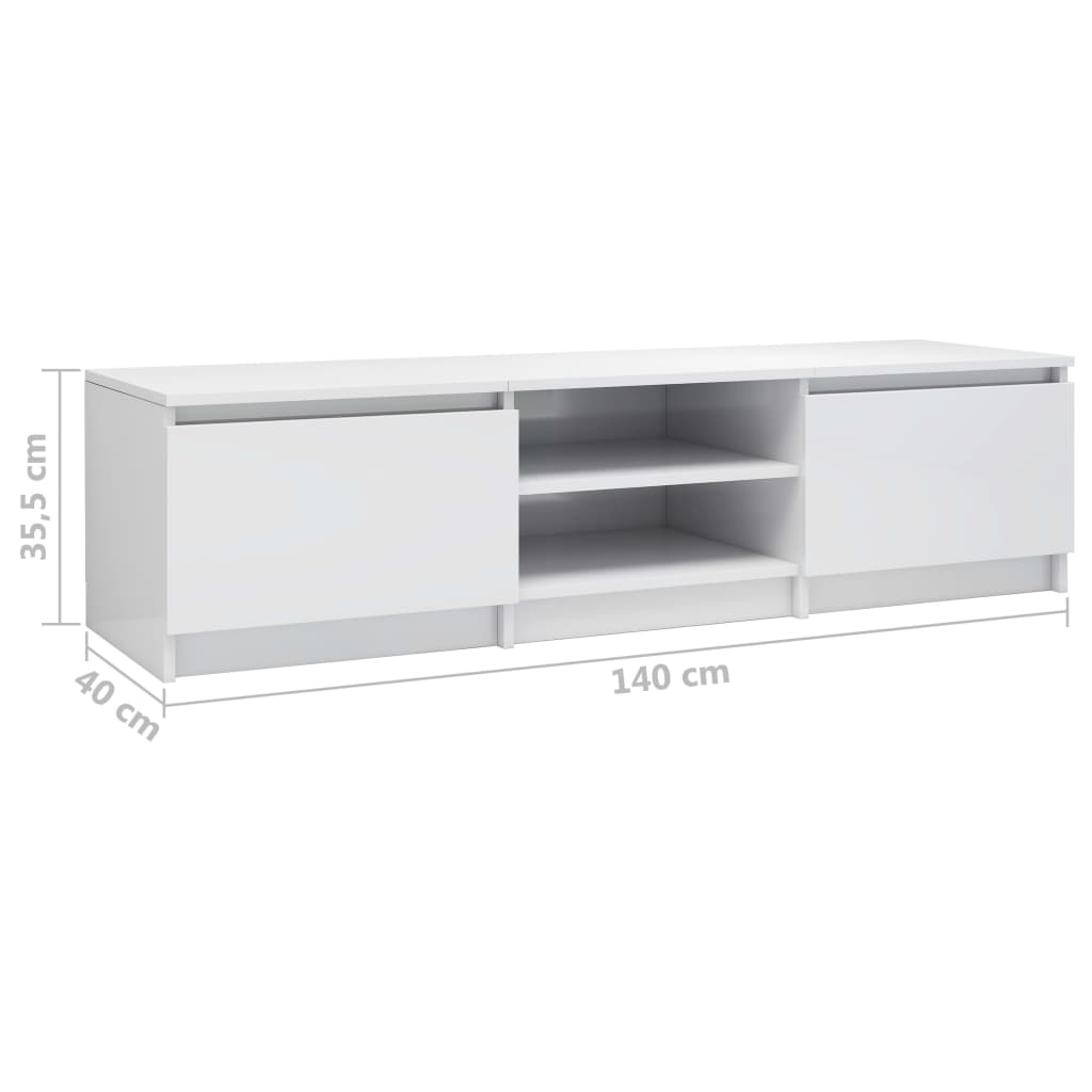 Meuble TV blanc brillant 140x40x35,5 cm bois d'ingénierie