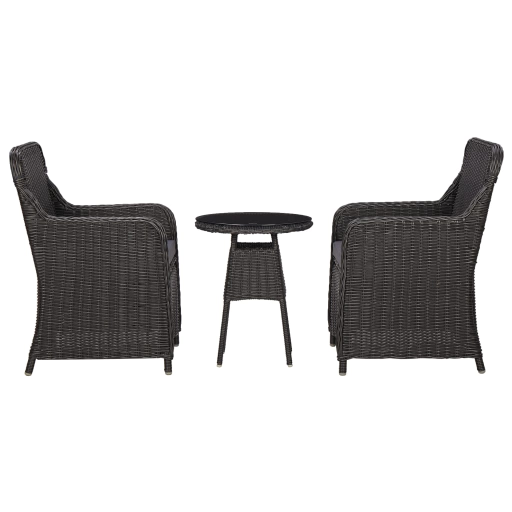 Mobilier de bistro 3 pcs avec coussins Résine tressée Noir