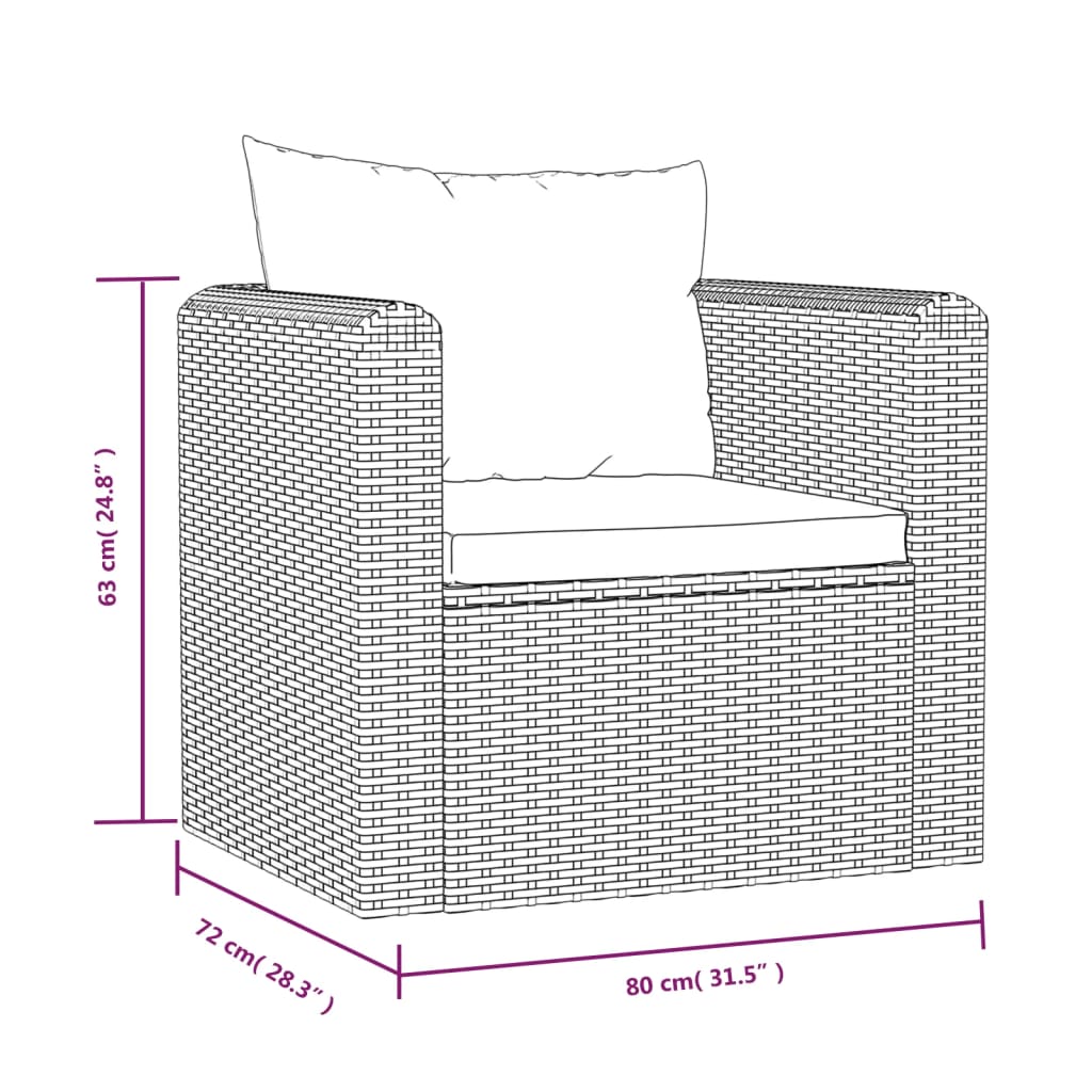 Fauteuil avec coussins Résine tressée Noir