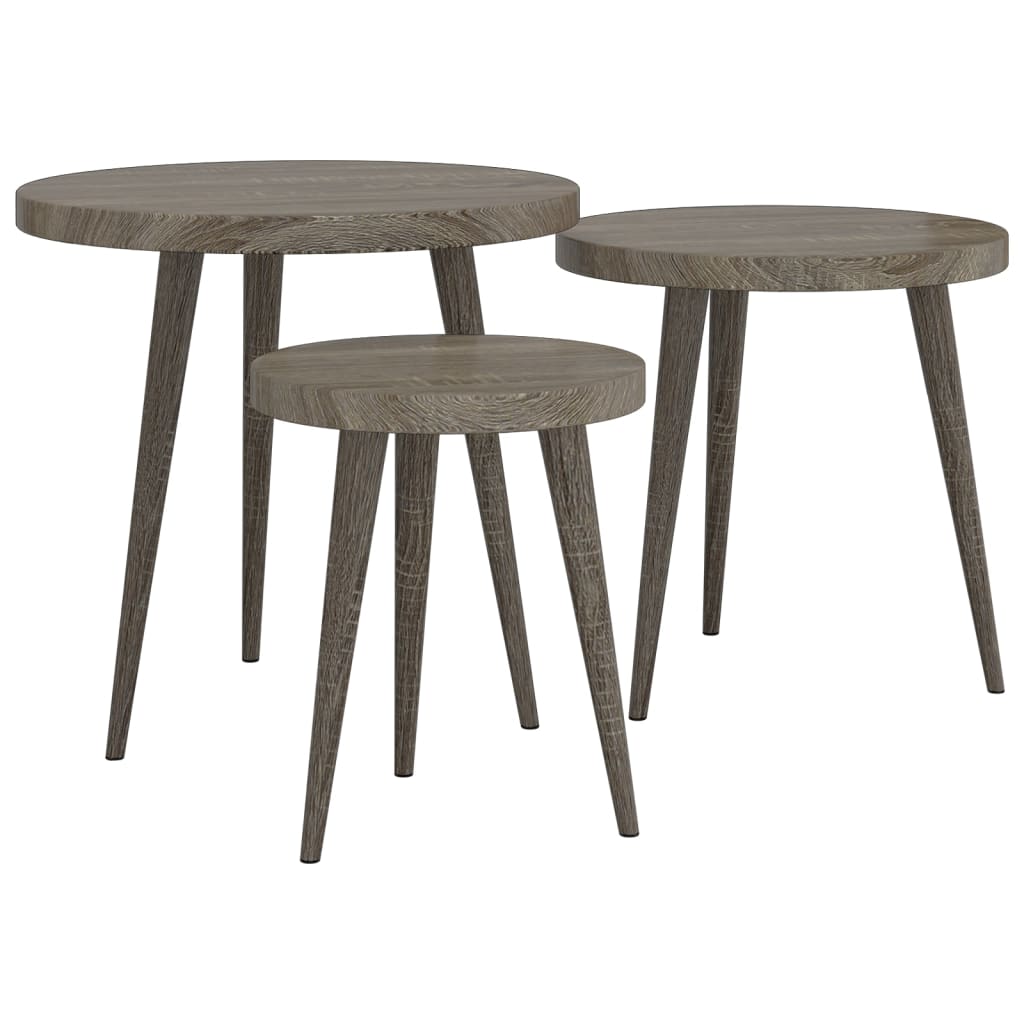 Ensemble de tables d'appoint 3 pcs Gris MDF et fer