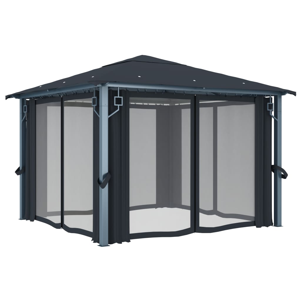 Pavillon mit Vorhang 300x300 cm Anthrazit Aluminium