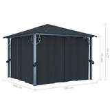 Pavillon mit Vorhang 300x300 cm Anthrazit Aluminium