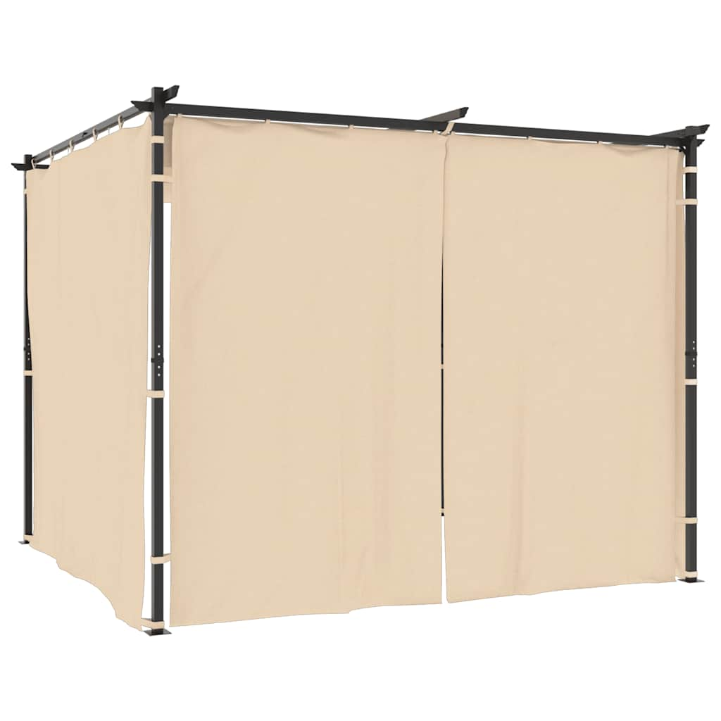 Pavillon mit Vorhängen 3 x 3 m, cremefarbener Stahl