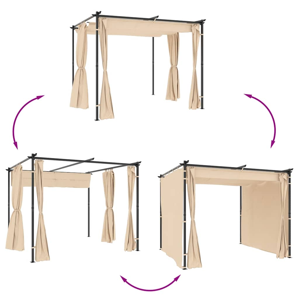 Pavillon mit Vorhängen 3 x 3 m, cremefarbener Stahl