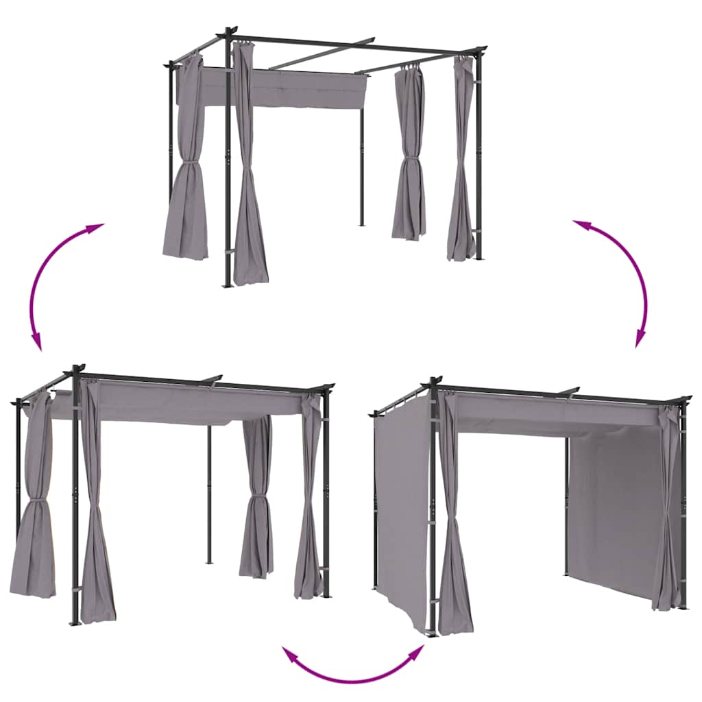 Pavillon mit Vorhängen 3x3 m Anthrazitstahl