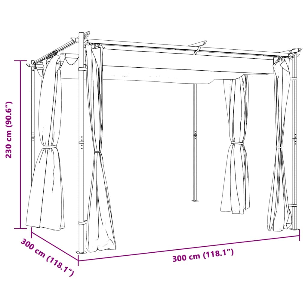 Tonnelle avec rideaux 3x3 m Anthracite Acier