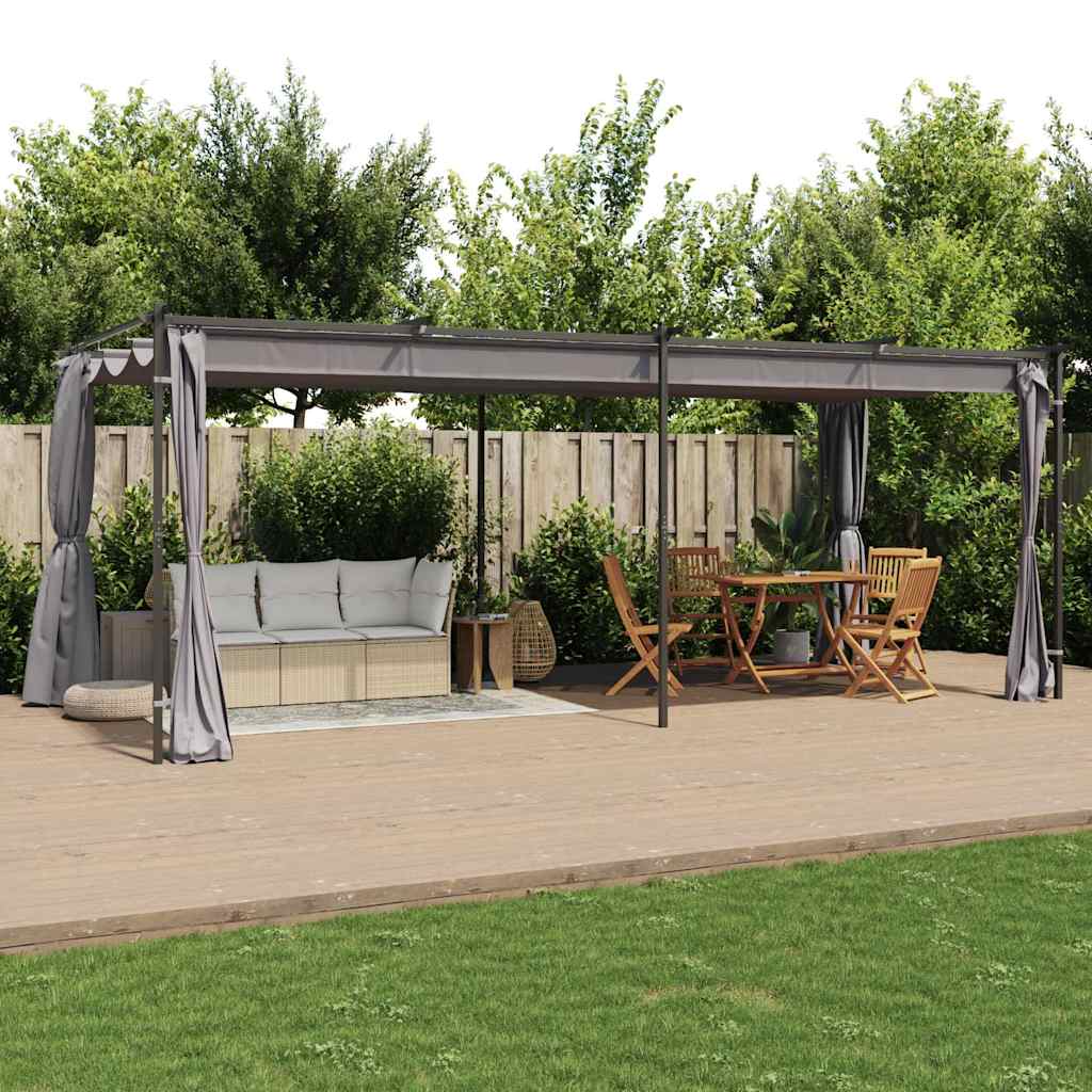 Tonnelle avec rideaux 3x6 m Anthracite Acier