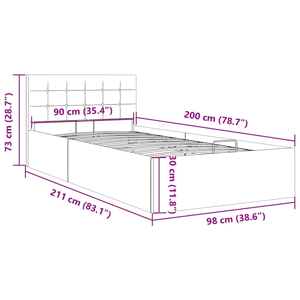 Cadre de lit à rangement hydraulique sans matelas 90x200 cm