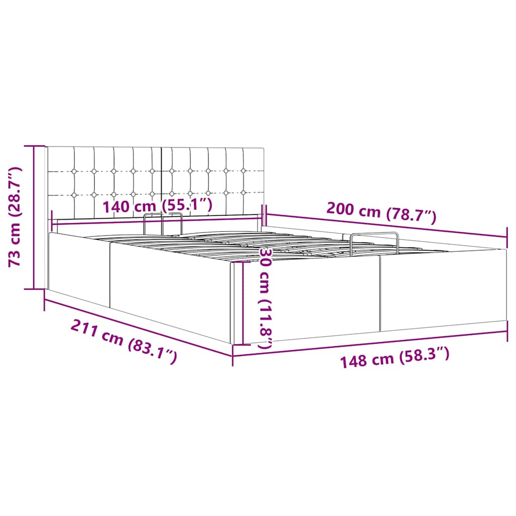 Cadre de lit à rangement hydraulique sans matelas 140x200 cm