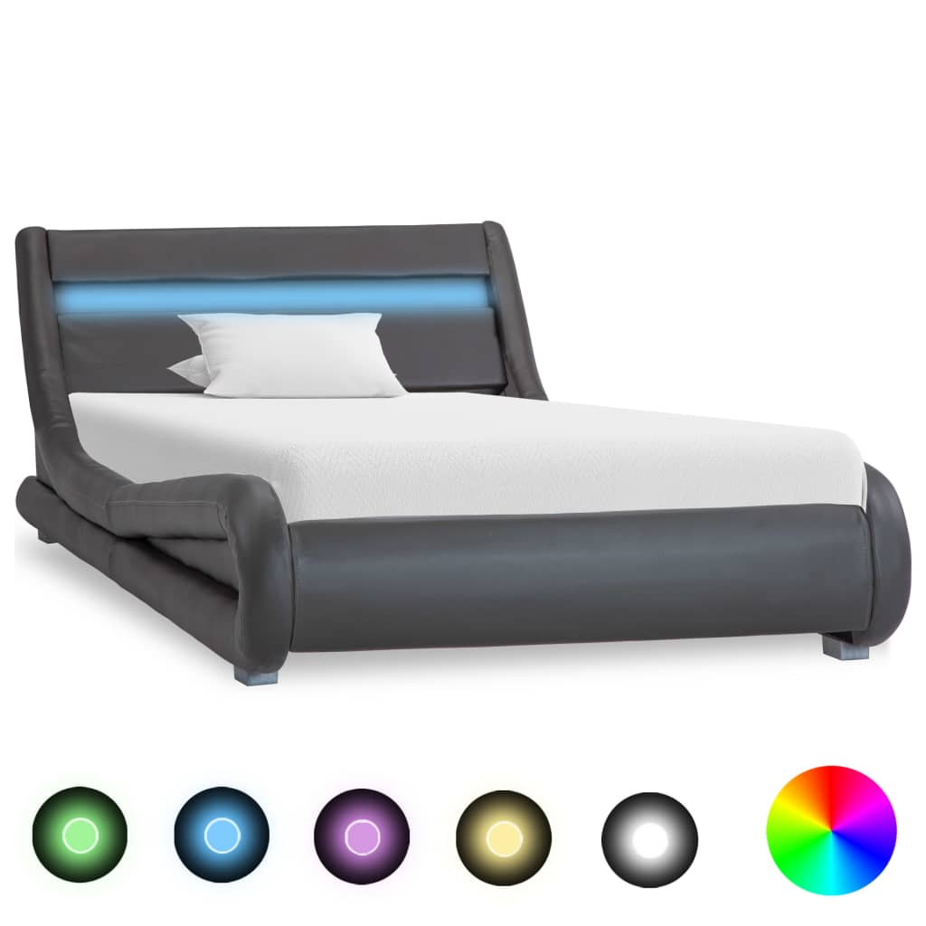 Cadre de lit avec LED sans matelas Gris Similicuir 100x200 cm