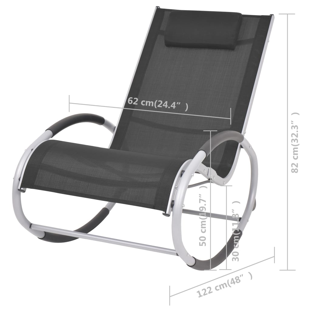 Chaise à bascule d'extérieur Noir Textilène