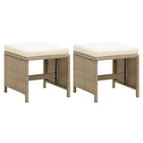 Tabourets de jardin lot de 2 avec coussins Résine tressée Beige