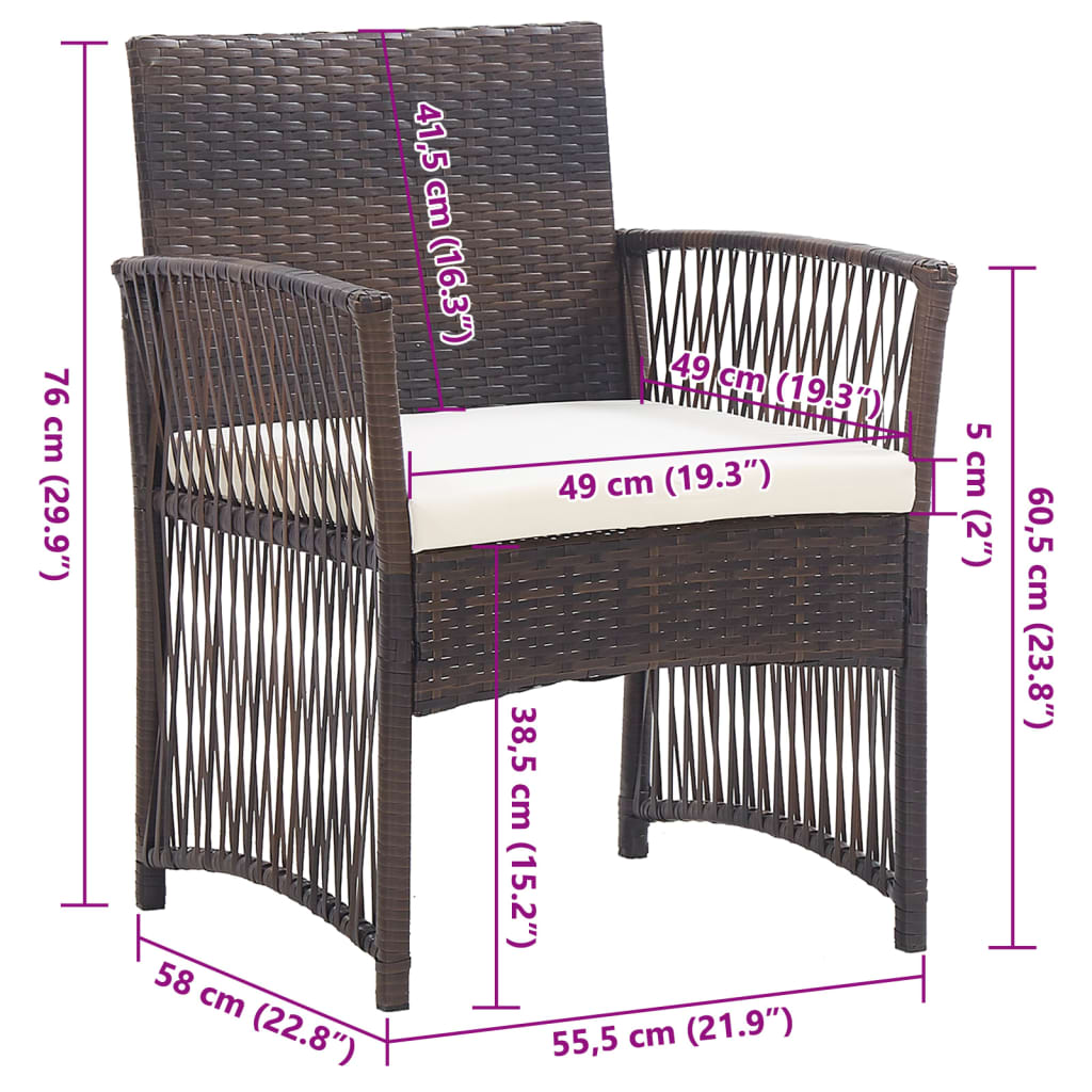 Fauteuils de jardin et coussins lot de 2 Marron Résine tressée