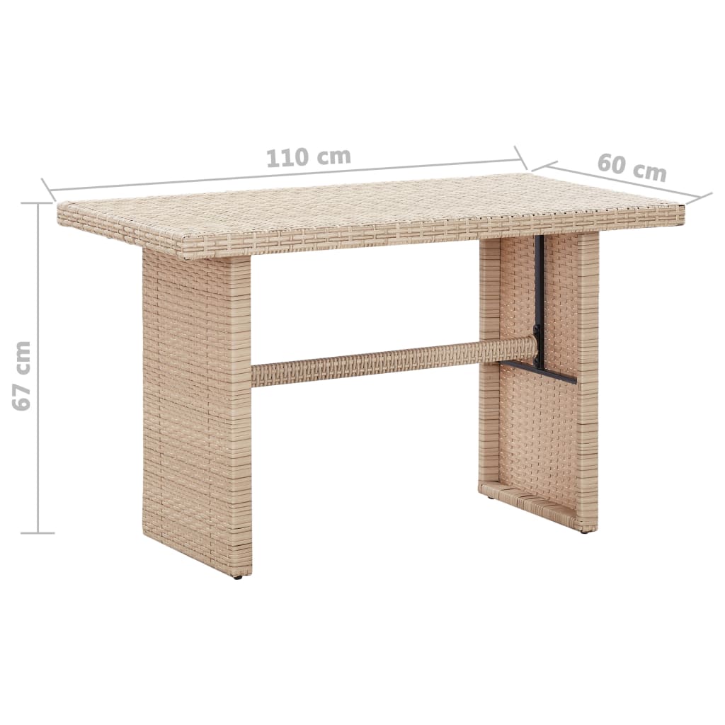 Table de jardin Beige 110x60x74 cm Résine tressée