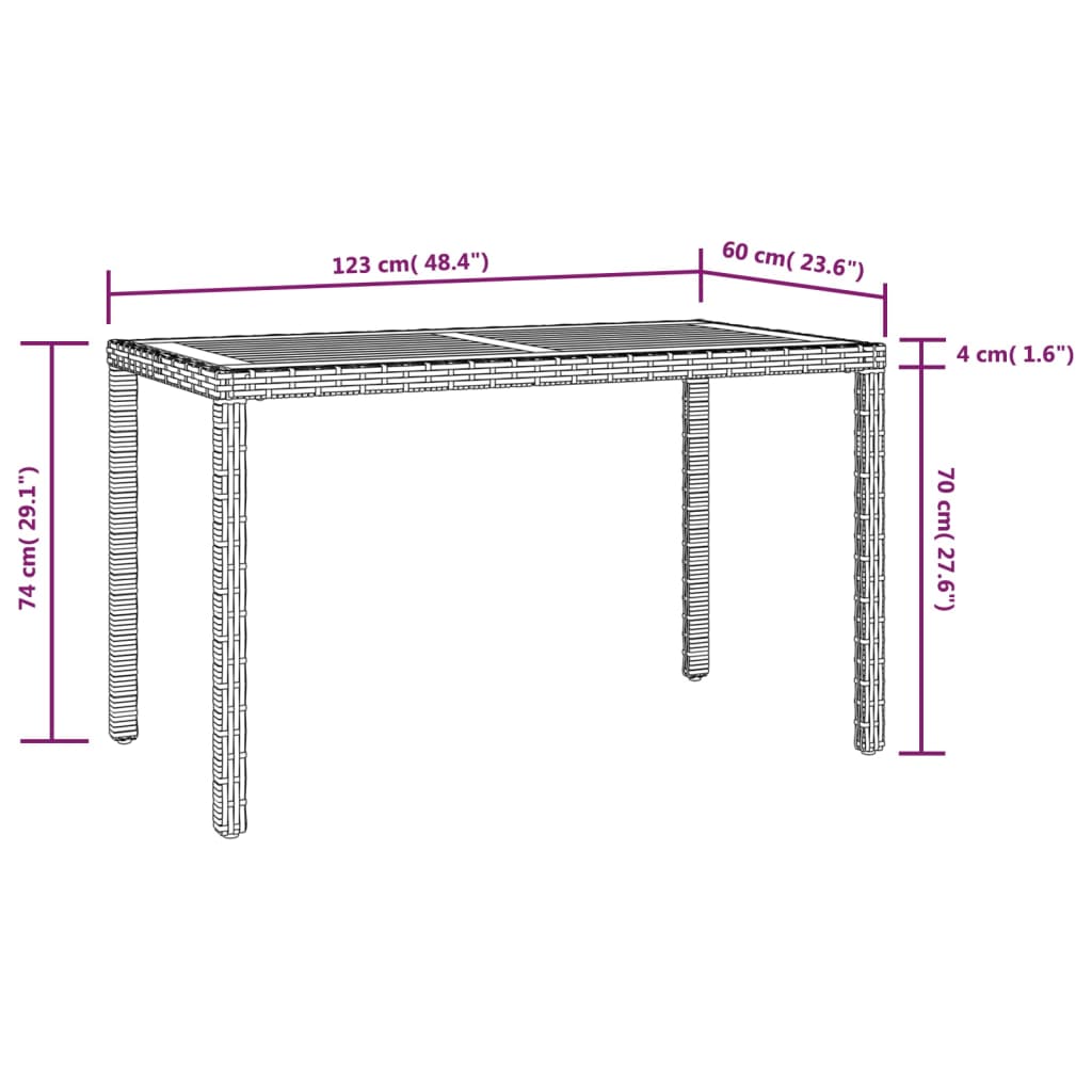 Table de jardin Noir et marron 123x60x74cm Bois d'acacia solide