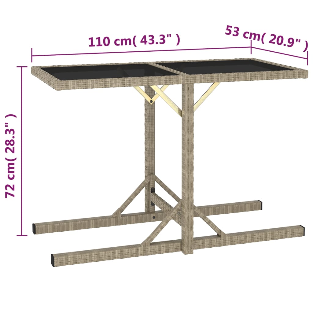 Table de jardin Beige 110x53x72 cm Verre et résine tressée