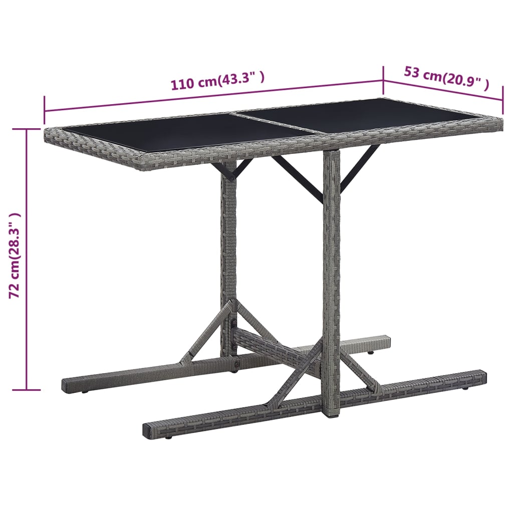 Table de jardin Anthracite 110x53x72 cm Verre et résine tressée